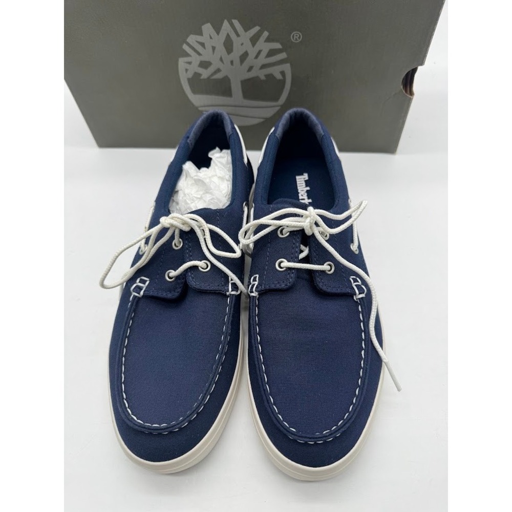 Timberland Mens Navy Blue Canvas Boat Shoes A1Q86 Size 7 Low Top Sneakers